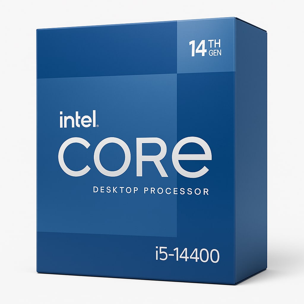 Intel Core i5-14400 BOX – balení procesoru 14. generace, modrá krabice s logem Intel Core