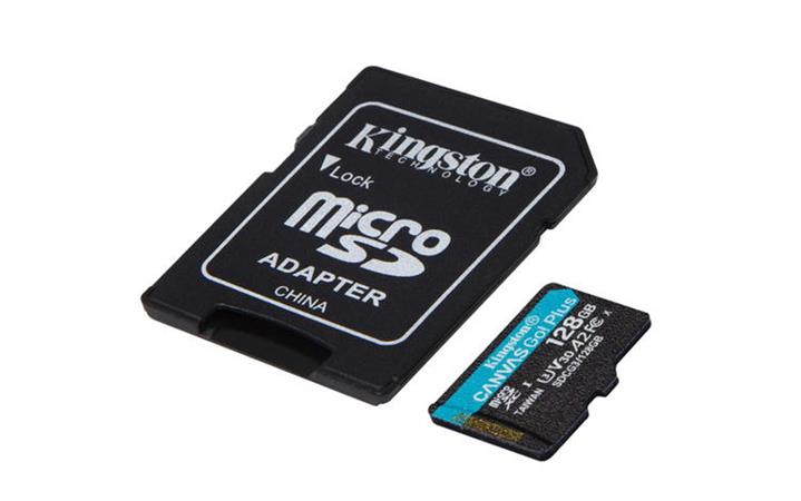 KINGSTON 128GB microSDXC karta CANVAS GO PLUS, Class U3 UHS-I V30 (čtení/zápis 170/100MB/s) + adaptér (SDCG3/128GB)