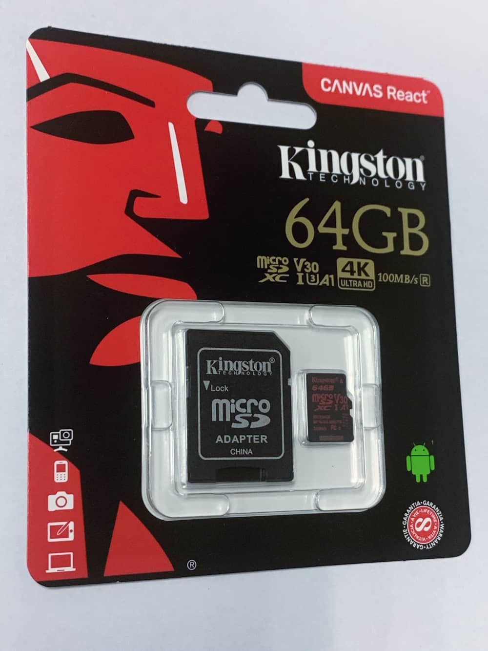 Kingston microSDXC 64GB Canvas REACT + Adapter, SDCR/64GB