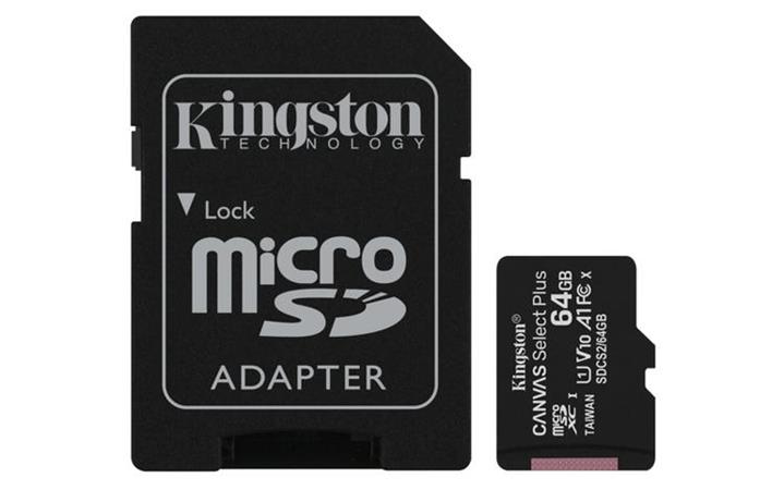 KINGSTON 64GB micro SDXC karta CANVAS SELECT PLUS CL 10 UHS-I + ADAPTER (SDCS2/64GB) 100R/10W