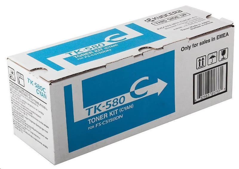 Kyocera TK-580C Cyan-modrý. Originální modrý toner pro tiskárnu Kyocera ECOSYS P6021cdn, FS-C5150DN.