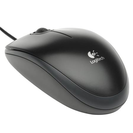 Logitech B100 Optical USB myš černá. Myš optická, drátová, černá, USB, 3 tlačítka (včetně kolečka), klasická kvalitní kancelářská myš, pro běžné použití.