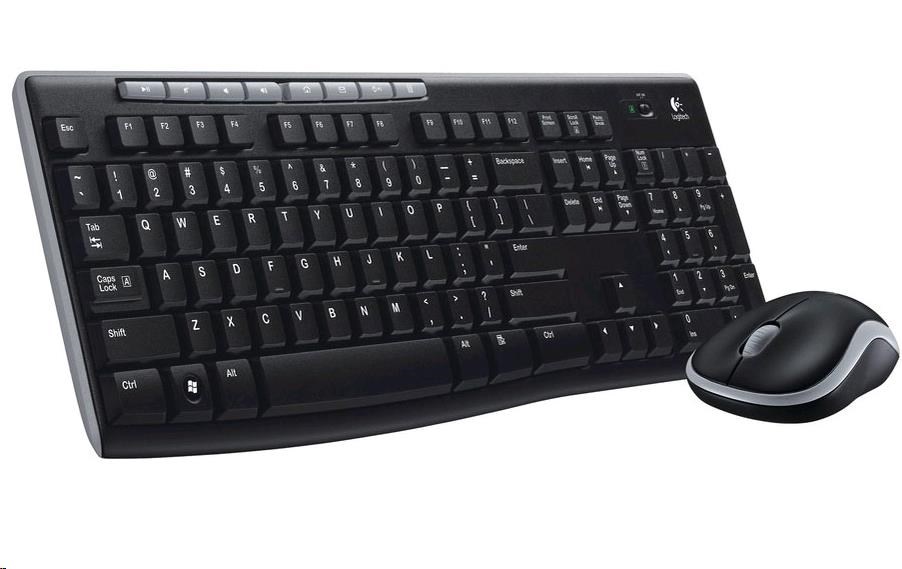 Logitech Wireless Combo MK270 - CZ/SK. Bezdrátová klávesnice s myší, funkční klávesy pro multimediální využití, černá barva, cenově dostupný set, optická myš, USB vysílač a příjmač.
