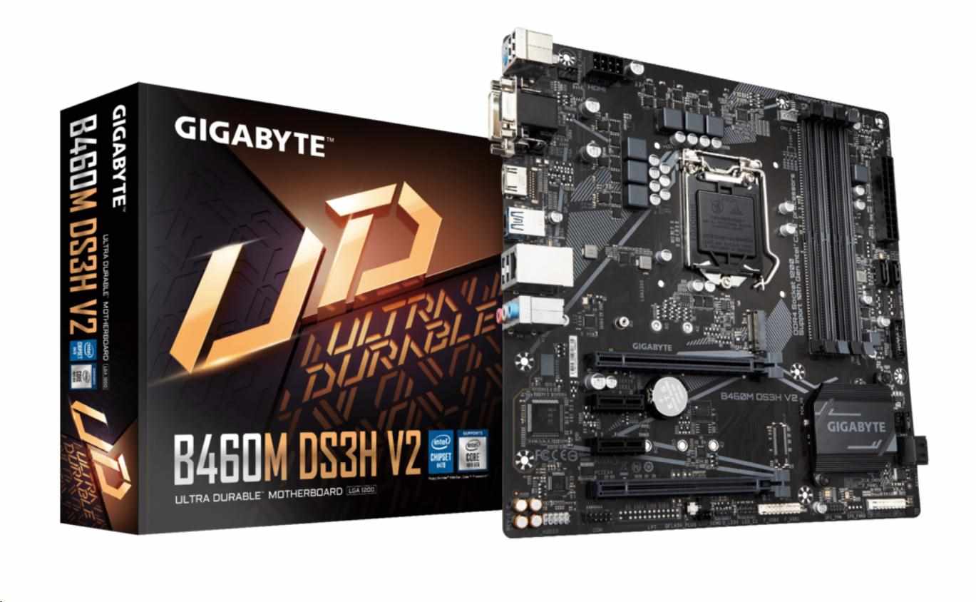 GIGABYTE B460M DS3H V2, Základní deska Intel B460 chipset, socket Intel 1200, PCI Express 3.0, 4x DDR4, 6x SATA 3, gigabit LAN, HDMI, DVI, VGA, zvuková karta on board, mATX formát