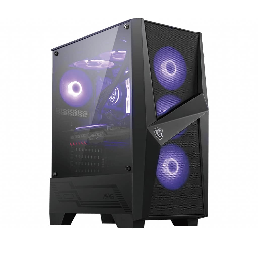 Počítačová skříň bez zdroje, midi tower, pro základní desky ATX a mATX, 3x RGB přední větrák 1x RGB zadní větrák, MSI MAG FORGE 101M černá