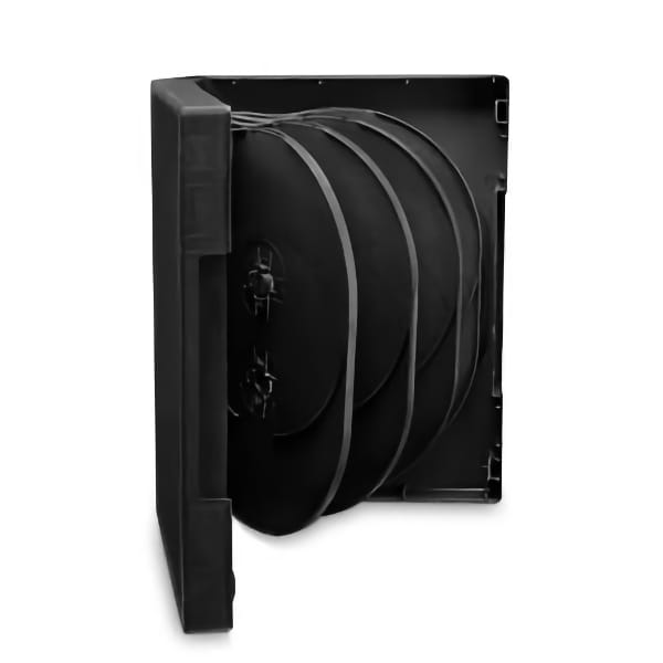 Praktický plastový box pro až 10 kusů optických disků CD nebo DVD. Černá barva. Ochrana disku přes poškozením.