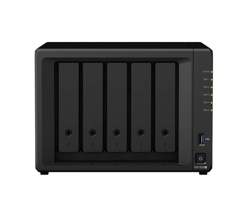 SYNOLOGY DS1520+ NAS box pro náročnější, až 5x HDD SATA, CPU Intel Celeron, 8GB DDR4, 2x NVMe SSD, 2x USB, 2x eSATA, 4x gigabit RJ-45 port