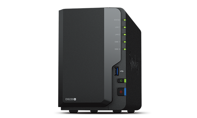 SYNOLOGY Diskstation DS220+ NAS. NAS pro 2x HDD SATA, procesor Intel Celeron, 2GB paměť, 2x USB, černý, stolní provedení