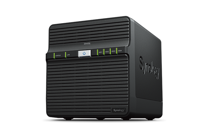 SYNOLOGY DS420j NAS. multimediální NAS, černý, pro až 4x SATA HDD, 1 GB DDR4 paměť, 2x USB, 1x LAN, stolní provedení