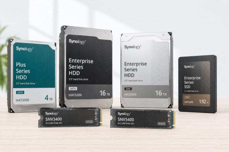 Přehled disků Synology HAT3300, HAT5300, SAT5200 a NVMe SSD pro NAS