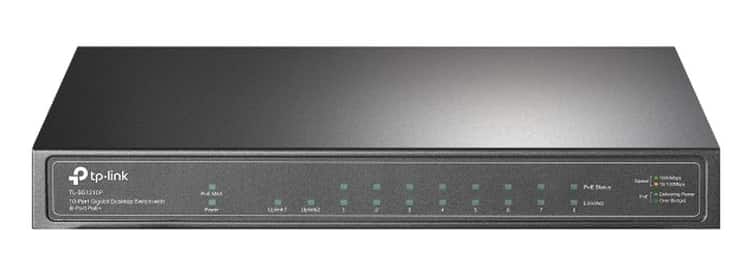 TP-LINK TL-SG1210P. 10 portový PoE switch bez managementu, desktop, 9 x 10/100/1000Mb/s, 1 Gb SFP port, bezvětrákový, PoE Power Budget 63W, rozměry 209 × 126 × 26 mm