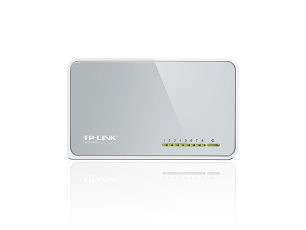 TP-LINK TL-SF1008D Switch. 8-portový switch 100 mbps fast ethernet s podporou automatického vyjednávání a Auto MDI/MDIX, stolní, plastový, rozměry 134.5 x 79 x 22.5mm.