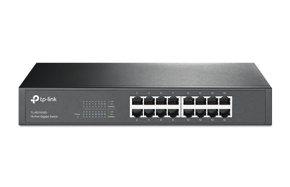 TP-LINK TL-SG1016D switch. úsporný desktop switch 10/100/1000 Mbit/s, Auto Negotiation/Auto MDI/MDIX, bezvětrákový,