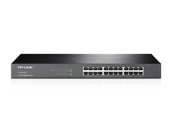 TP-LINK TL-SG1024. 24portový gigabitový switch, 24 portů 10/100/1 000 Mbit/s RJ45, úspora energie až 40 %, podporuje automatické učení adres MAC a Auto MDI/MDIX, pro montáž do standardních racků 19“.