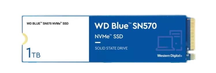 WD BLUE SSD SN570 1TB M.2 NVMe, SSD disk interní, kapacita 1TB, M.2 PCI-Express Gen3, rychlost čtení 3 500 MB/s, rychlost zápisu 3 000 MB/s