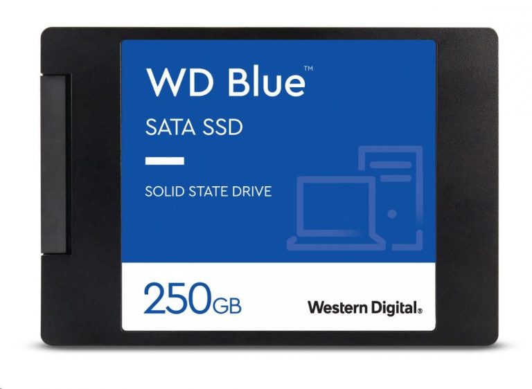 WD Blue 3D NAND SSD 250GB 2.5" SATA, disk SSD, interní, SATA III, 2.5″, rychlost čtení: 550 MB/s, rychlost zápisu: 525 MB/s, kapacita 250GB